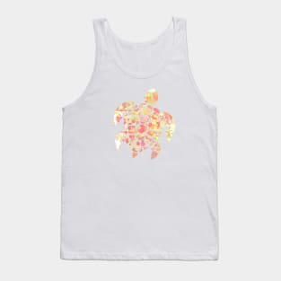 Sea Turtle Design in Yellow and Coral Paint Drops Pattern Tank Top